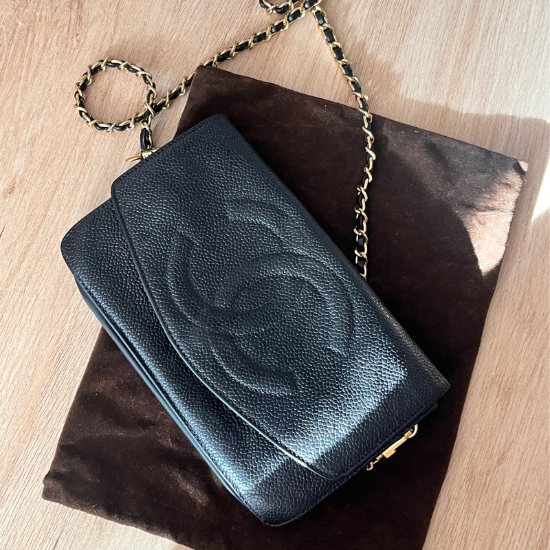 中古美品 Chanel 雙 C 荔枝紋斜背包-1