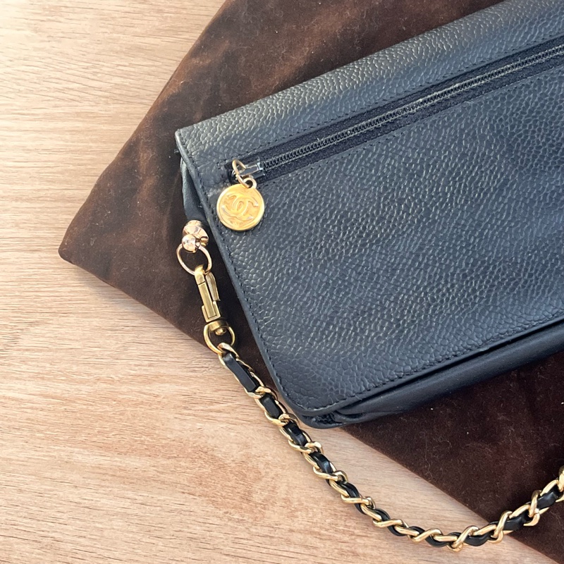 中古美品 Chanel 雙 C 荔枝紋斜背包-4