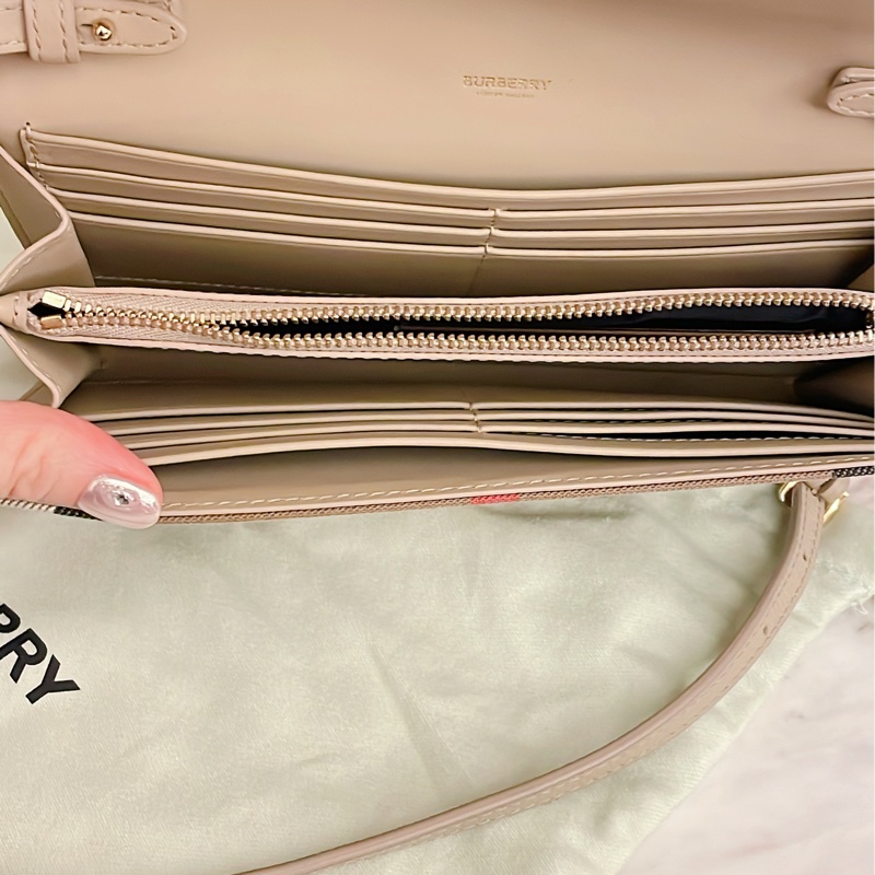 激甜價閒置新品✨ BURBERRY 巴寶莉 WOC 經典棉麻格紋牛皮拼接多卡式翻蓋斜背包-14