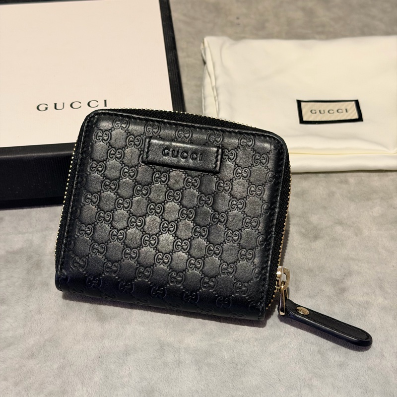 經典不敗｜Gucci Guccissima 黑色牛皮拉鍊短夾（附原廠盒裝、防塵袋）-0