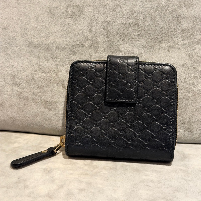 經典不敗｜Gucci Guccissima 黑色牛皮拉鍊短夾（附原廠盒裝、防塵袋）-6