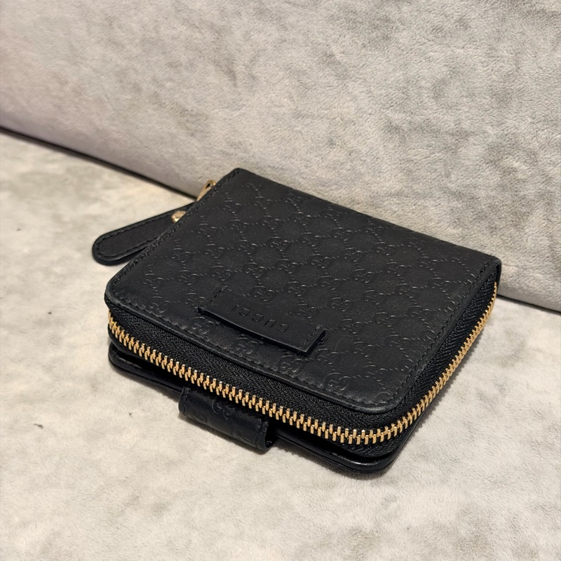 經典不敗｜Gucci Guccissima 黑色牛皮拉鍊短夾（附原廠盒裝、防塵袋）-7