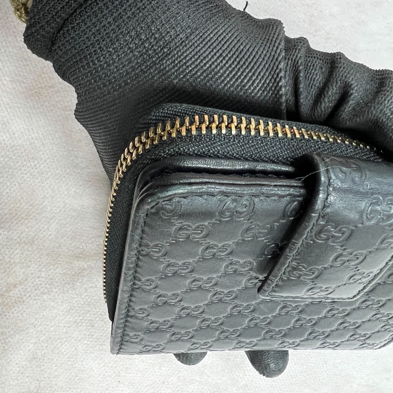 經典不敗|Gucci Guccissima 黑色牛皮拉鍊短夾(附原廠盒裝、防塵袋)-11