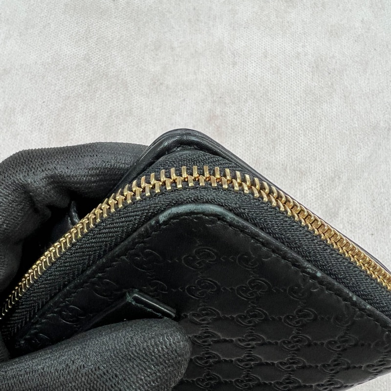 經典不敗|Gucci Guccissima 黑色牛皮拉鍊短夾(附原廠盒裝、防塵袋)-20