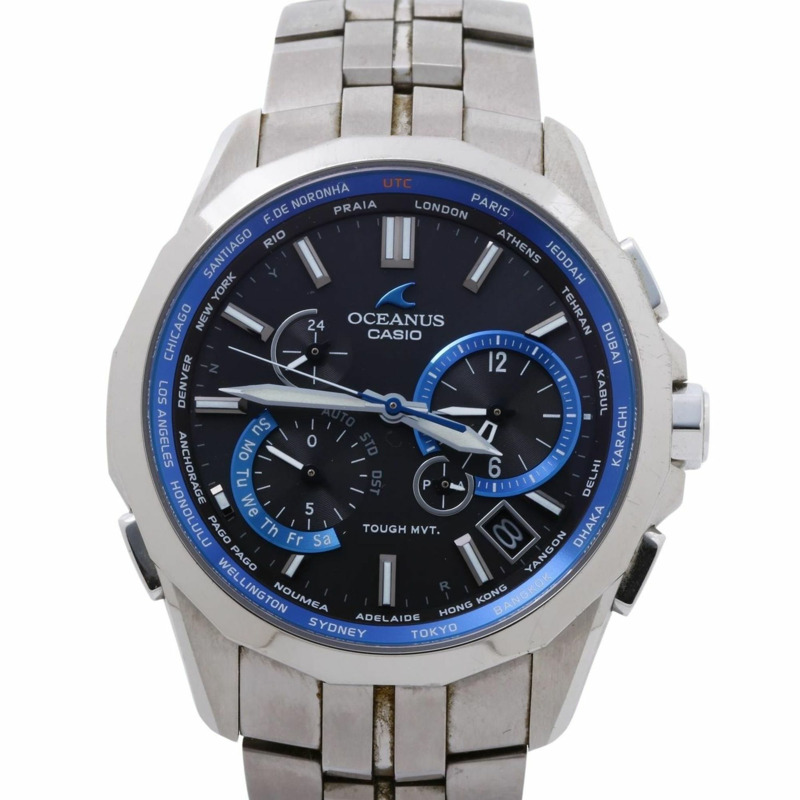 卡西歐 Oceanus Manta OCWS24001AJF 男士模擬腕錶,黑色和銀色,鈦金屬錶殼-0