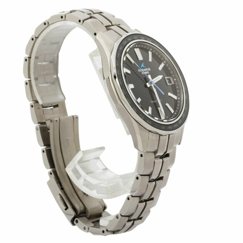 卡西歐 Oceanus Manta S400 系列腕錶 OCWS4001AJF 黑色銀色鈦金屬男士模擬腕錶-2