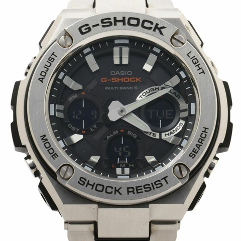 卡西歐 G-SHOCK G-STEEL GSTW100 系列男士腕錶 (GSTW110D1AJF)，黑色和銀色樹脂錶帶搭配不鏽鋼錶殼。
