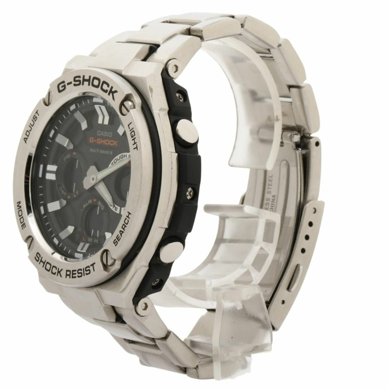 卡西歐 G-SHOCK G-STEEL GSTW100 系列男士腕錶 (GSTW110D1AJF)，黑色和銀色樹脂錶帶搭配不鏽鋼錶殼。-1