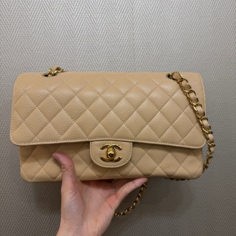 Chanel 奶茶色荔枝皮金釦COCO25