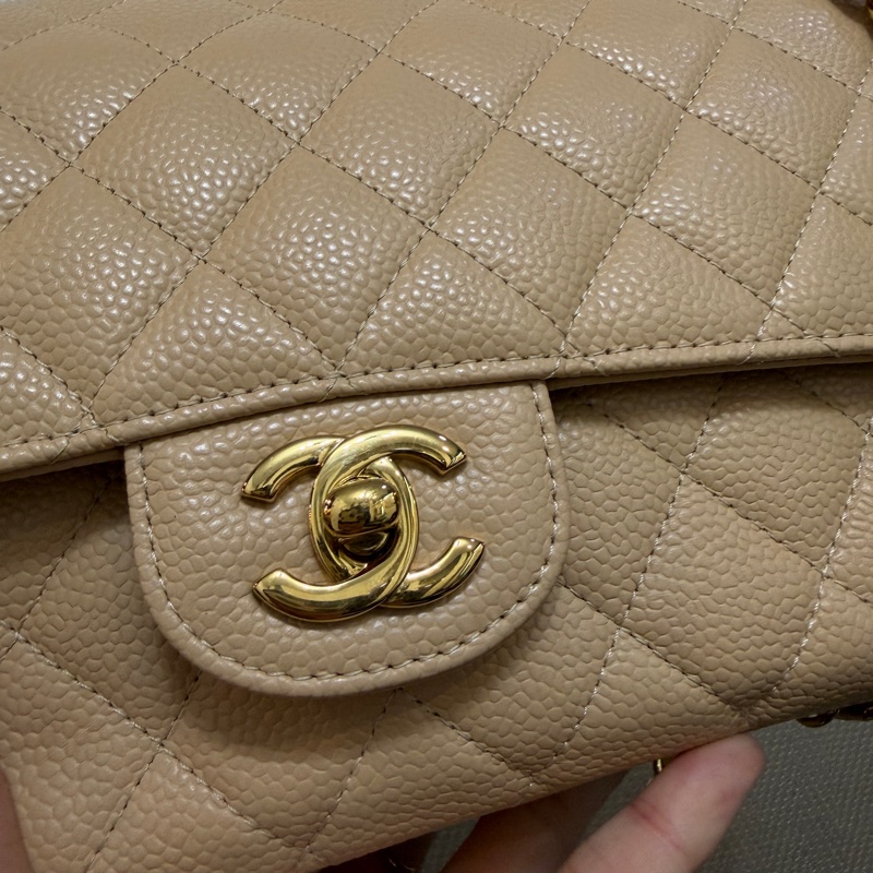 Chanel 奶茶色荔枝皮金釦COCO25-1