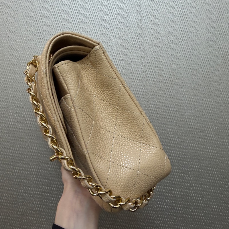 Chanel 奶茶色荔枝皮金釦COCO25-2