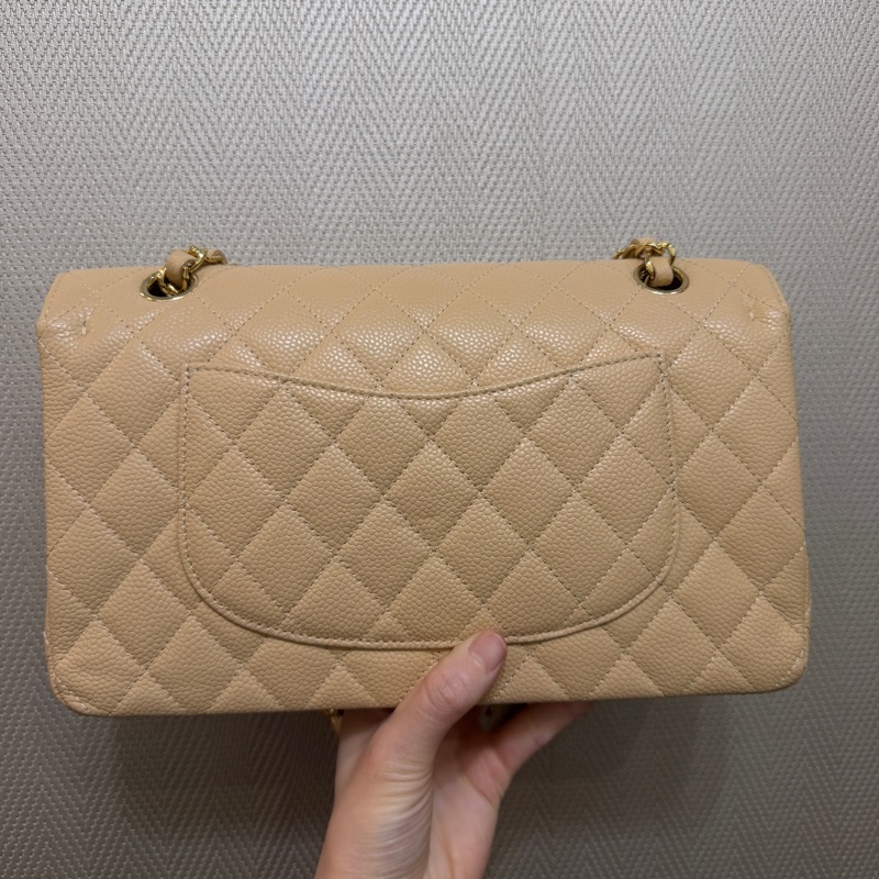 Chanel 奶茶色荔枝皮金釦COCO25-5