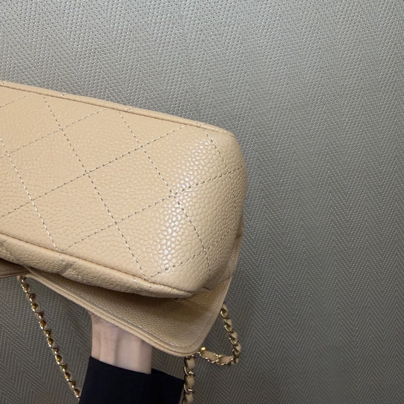 Chanel 奶茶色荔枝皮金釦COCO25-11