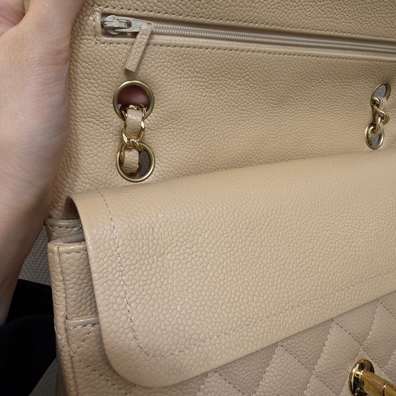 Chanel 奶茶色荔枝皮金釦COCO25-13