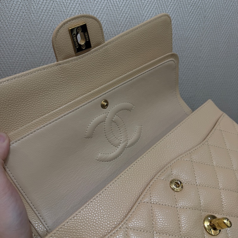 Chanel 奶茶色荔枝皮金釦COCO25-14