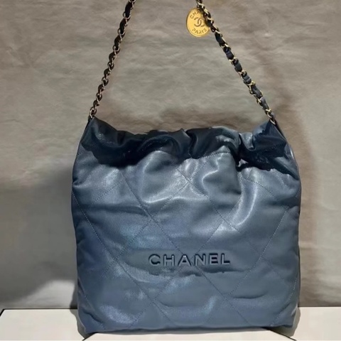 Chanel 22 bag small 小號 荔枝牛皮 垃圾袋 灰藍色