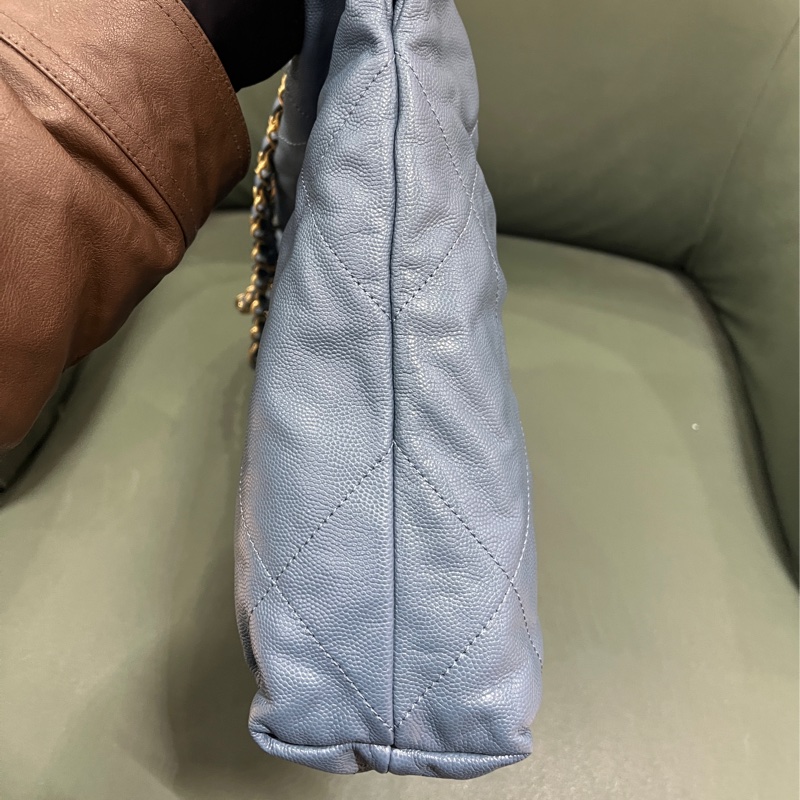 Chanel 22 bag small 小號 荔枝牛皮 垃圾袋 灰藍色-5