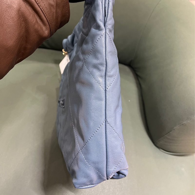 Chanel 22 bag small 小號 荔枝牛皮 垃圾袋 灰藍色-6