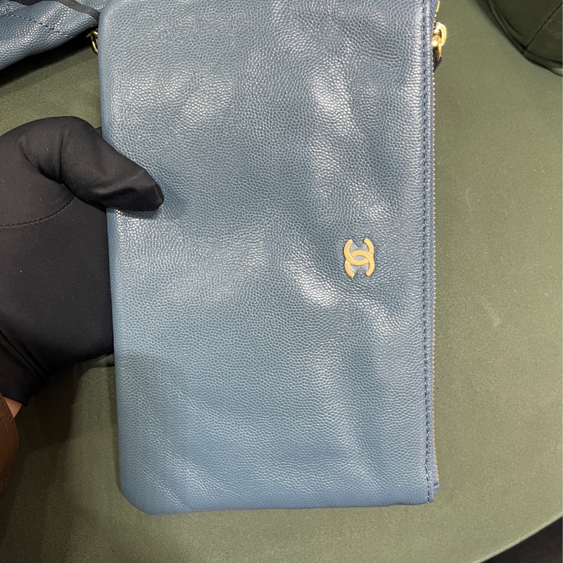 Chanel 22 bag small 小號 荔枝牛皮 垃圾袋 灰藍色-16