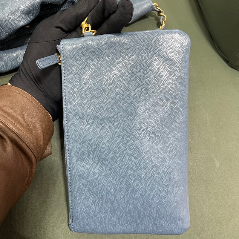 Chanel 22 bag small 小號 荔枝牛皮 垃圾袋 灰藍色-17