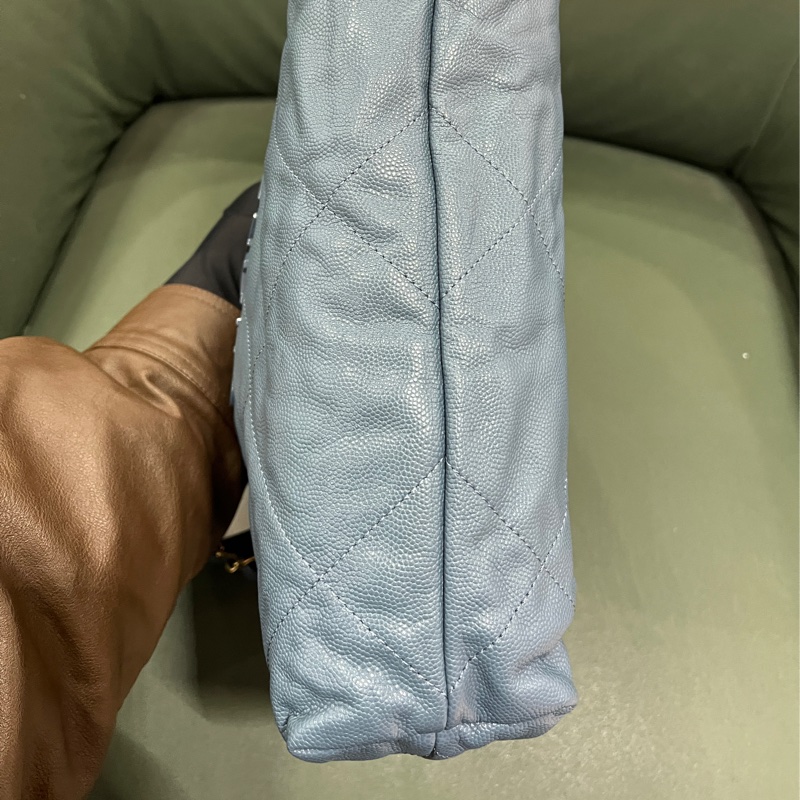 Chanel 22 bag small 小號 荔枝牛皮 垃圾袋 灰藍色-18