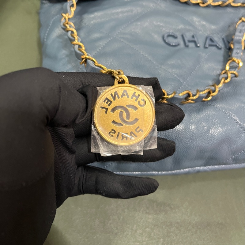 Chanel 22 bag small 小號 荔枝牛皮 垃圾袋 灰藍色-20