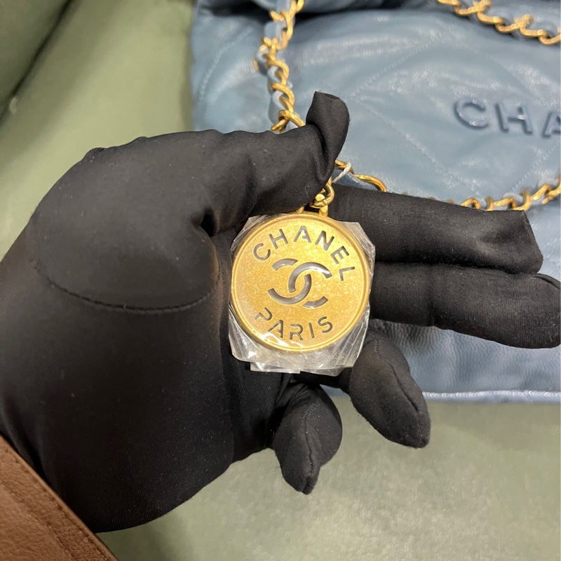 Chanel 22 bag small 小號 荔枝牛皮 垃圾袋 灰藍色-21