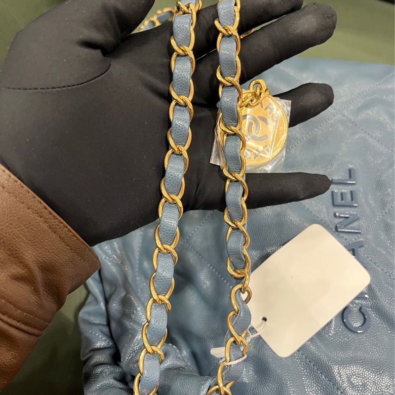 Chanel 22 bag small 小號 荔枝牛皮 垃圾袋 灰藍色-22