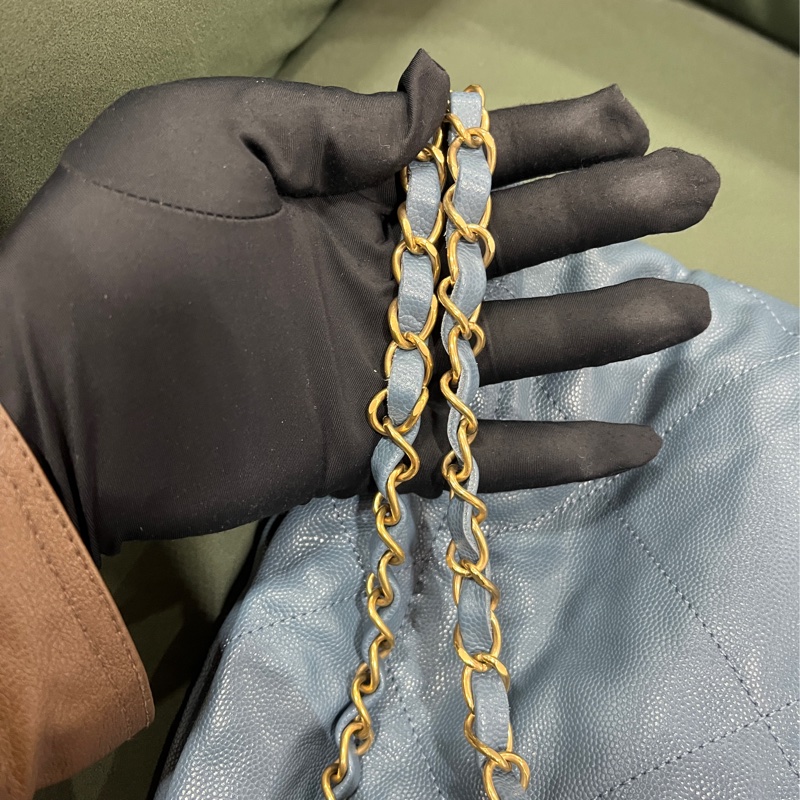 Chanel 22 bag small 小號 荔枝牛皮 垃圾袋 灰藍色-24