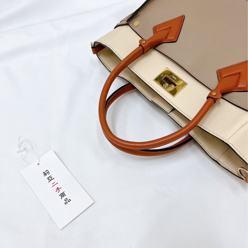 莉亞精品♡LV M53825 ON MY SIDE MM 奶茶拼色托特斜背包 二手-13