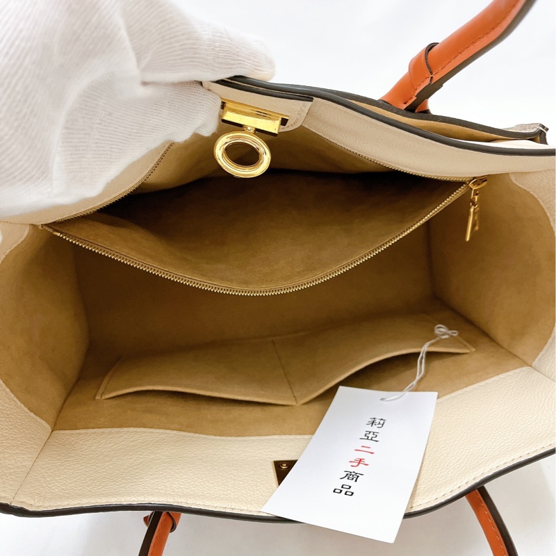 莉亞精品♡LV M53825 ON MY SIDE MM 奶茶拼色托特斜背包 二手-17