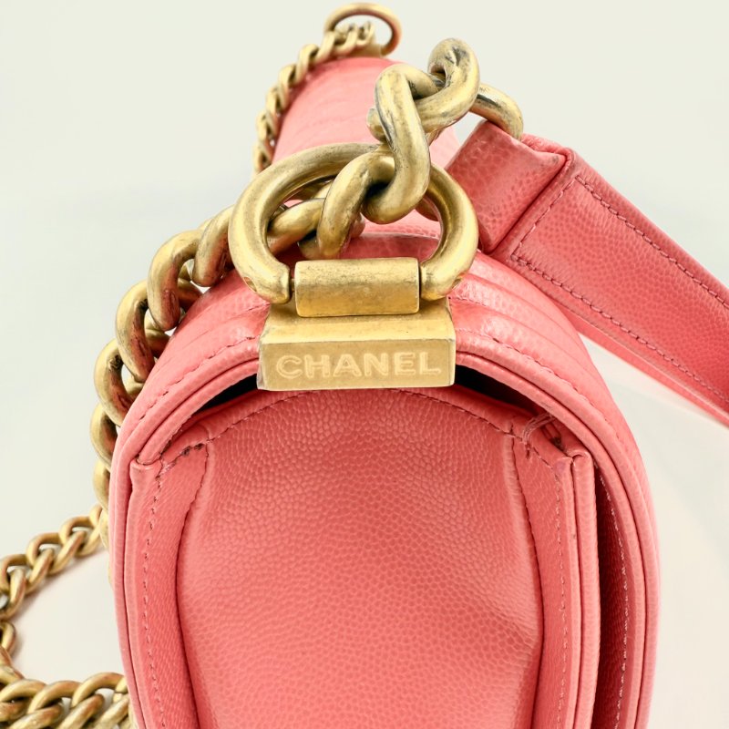 CHANEL - 粉色荔枝皮金釦BOY 25斜背包-13