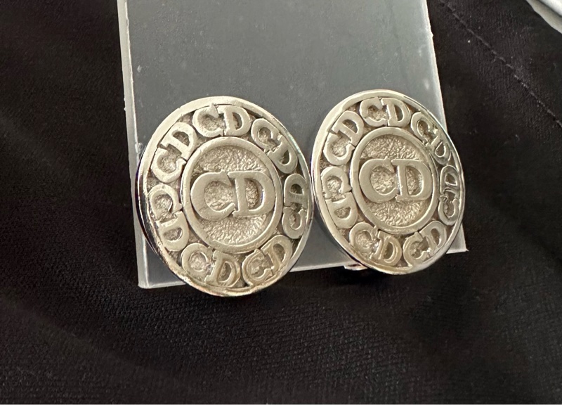 Christian Dior 復古CD標誌圓形銀色耳環-2