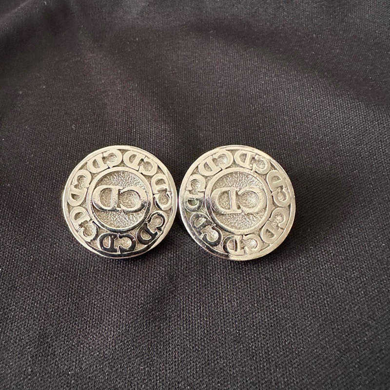 Christian Dior 復古CD標誌圓形銀色耳環-6