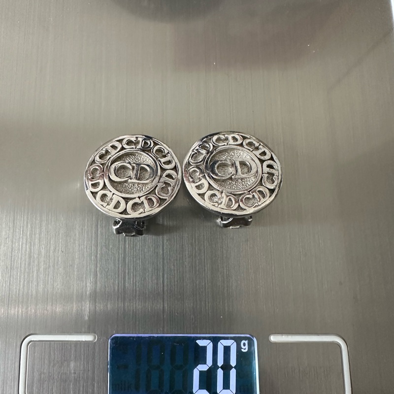 Christian Dior 復古CD標誌圓形銀色耳環-9