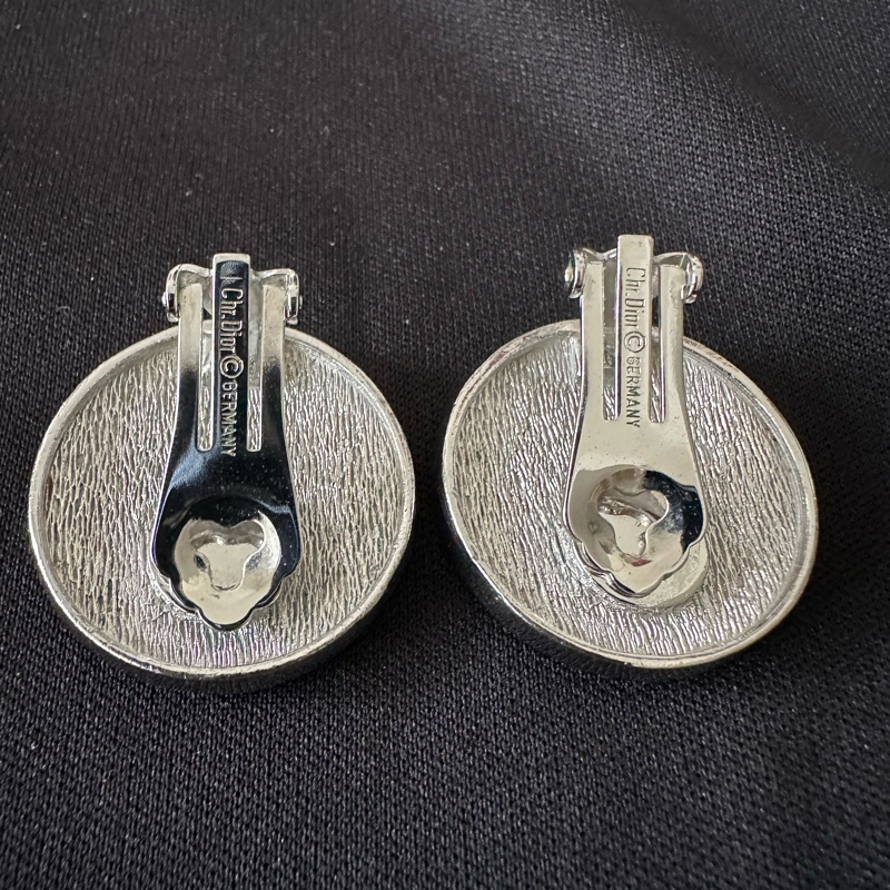 Christian Dior 復古CD標誌圓形銀色耳環-11