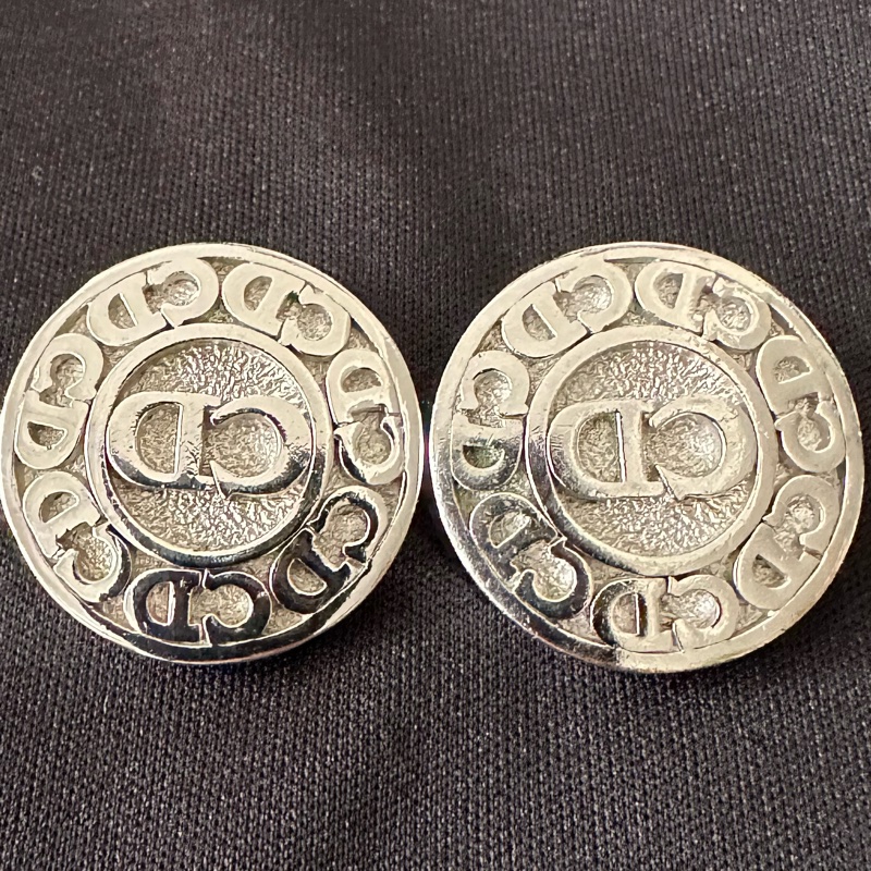 Christian Dior 復古CD標誌圓形銀色耳環-12