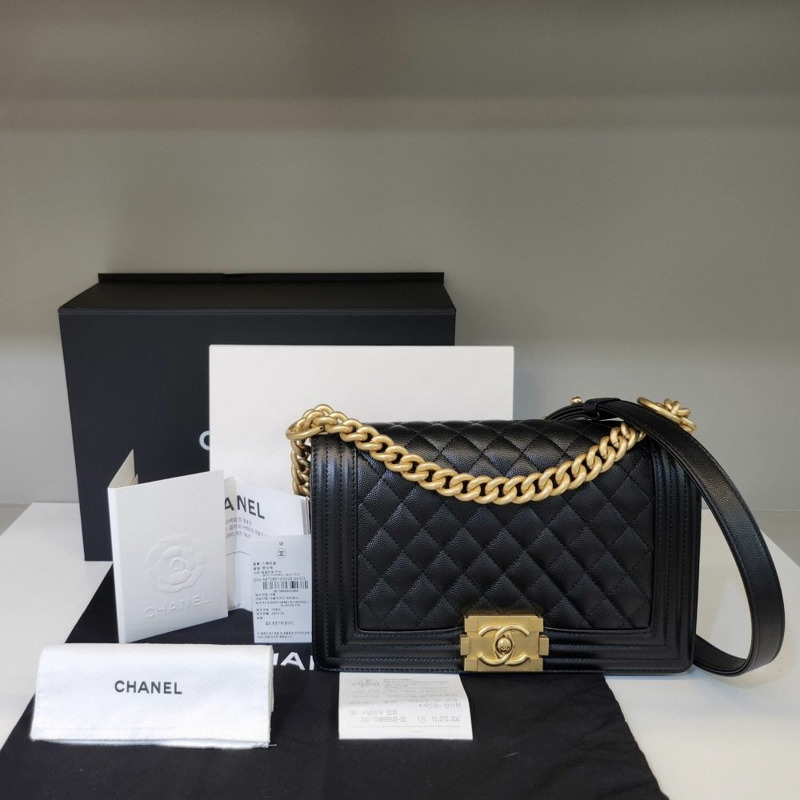【包稅】CHANEL 中型 A67086 Boy Bag 魚子醬黑色內襯晶片 CHB081819-7