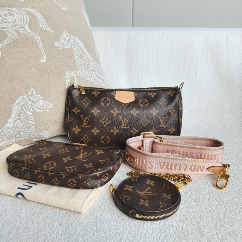 LV老花粉肩帶五合一 芯片款24*13*4  98新配件塵袋-1