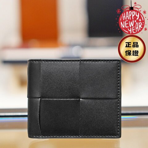 🎊新年特賣🧧Bottega Veneta 649603 男款 Bi-Fold 小牛皮雙折短夾/錢包 黑色