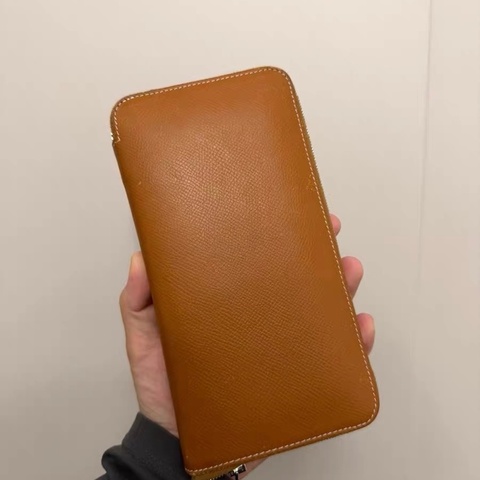愛馬仕 Hermès Silk’In 長夾｜焦糖金棕EPSOM｜黃底印花絲綢內裡｜拉鍊款
