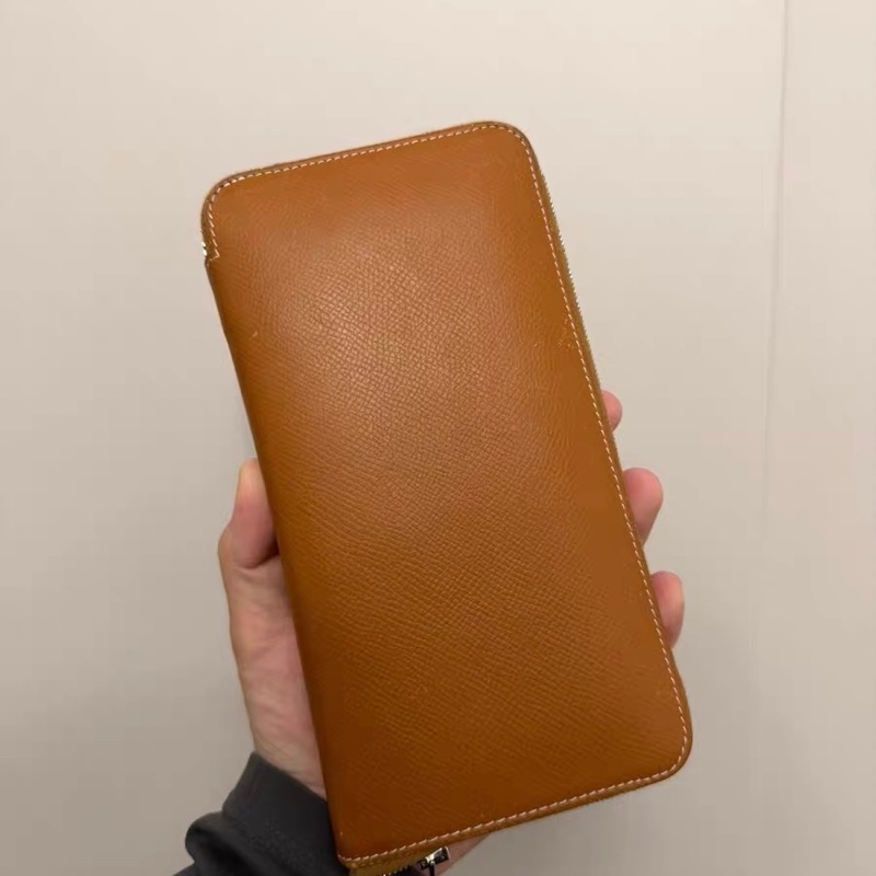 愛馬仕 Hermès Silk’In 長夾｜焦糖金棕EPSOM｜黃底印花絲綢內裡｜拉鍊款-0