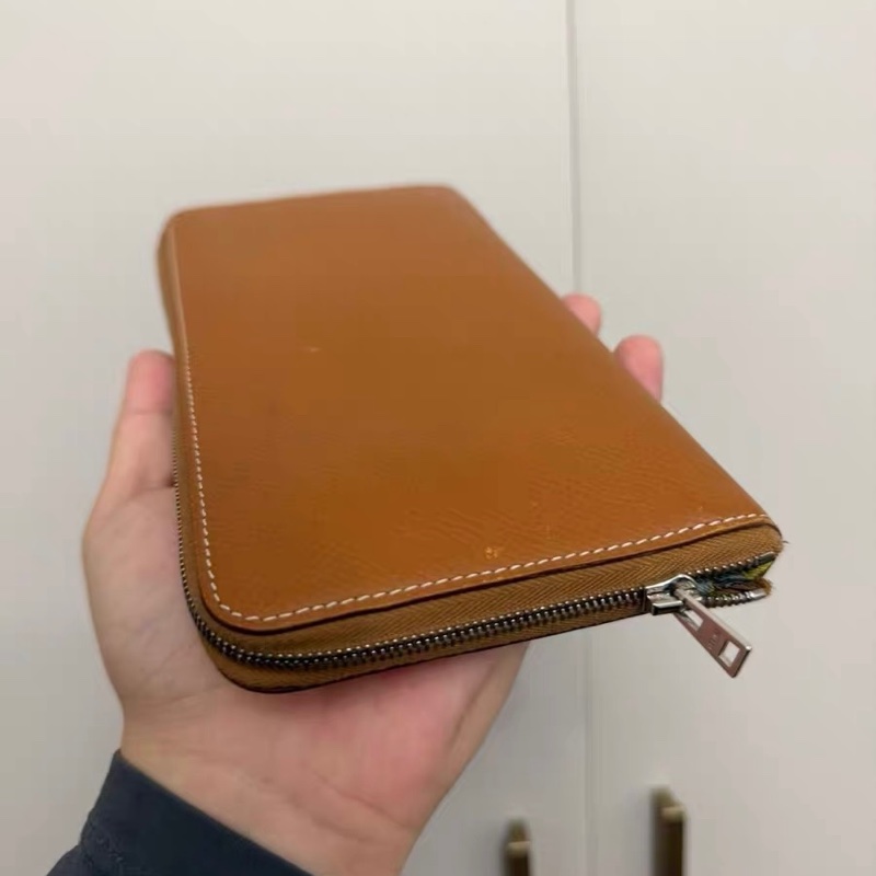 愛馬仕 Hermès Silk’In 長夾｜焦糖金棕EPSOM｜黃底印花絲綢內裡｜拉鍊款-3