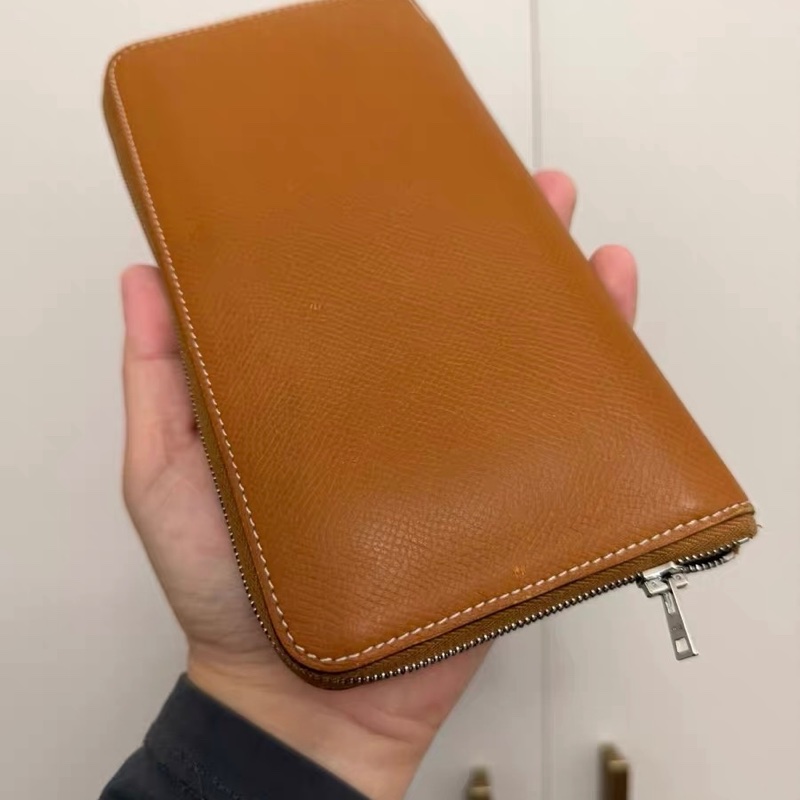 愛馬仕 Hermès Silk’In 長夾｜焦糖金棕EPSOM｜黃底印花絲綢內裡｜拉鍊款-4