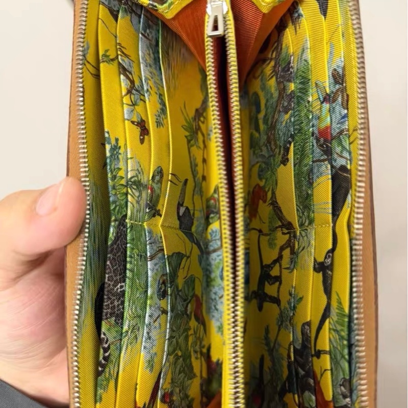 愛馬仕 Hermès Silk’In 長夾｜焦糖金棕EPSOM｜黃底印花絲綢內裡｜拉鍊款-6