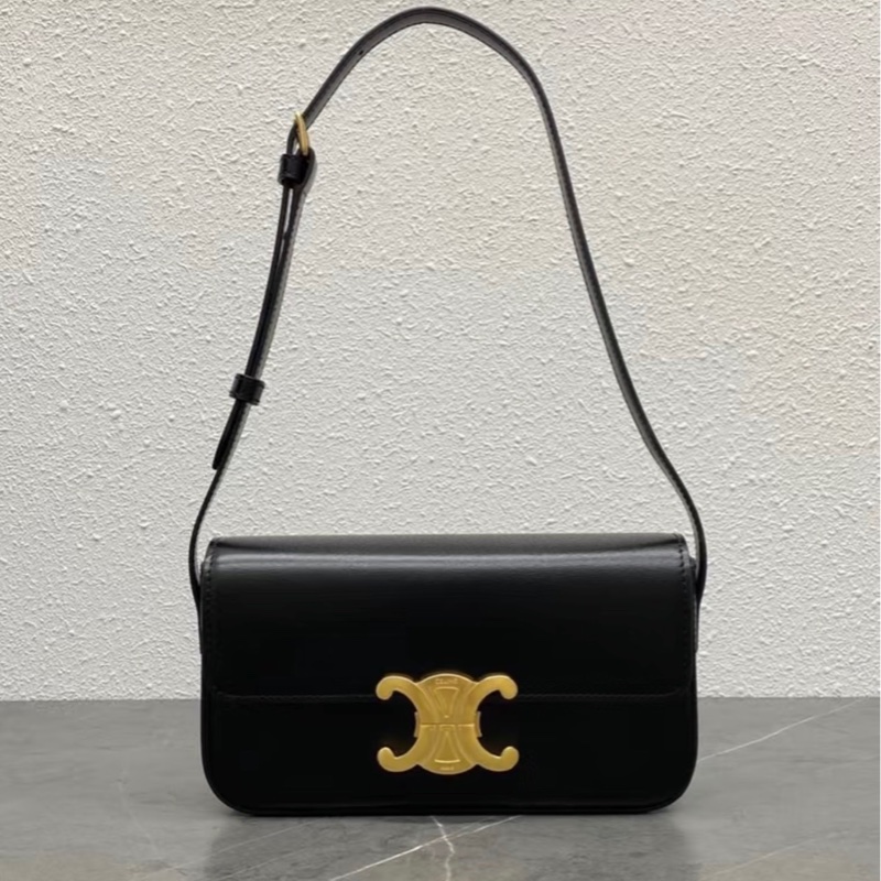 「JL精品代購」 9新 CELINE 黑金凱旋門腋下包-0