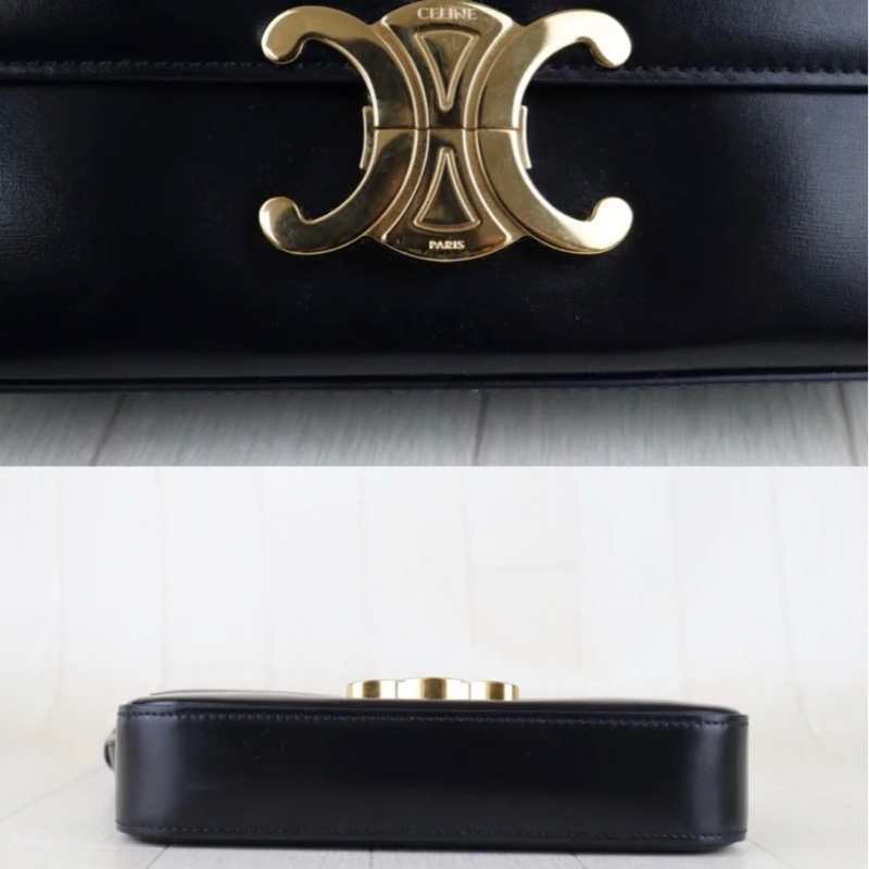 「JL精品代購」 9新 CELINE 黑金凱旋門腋下包-5