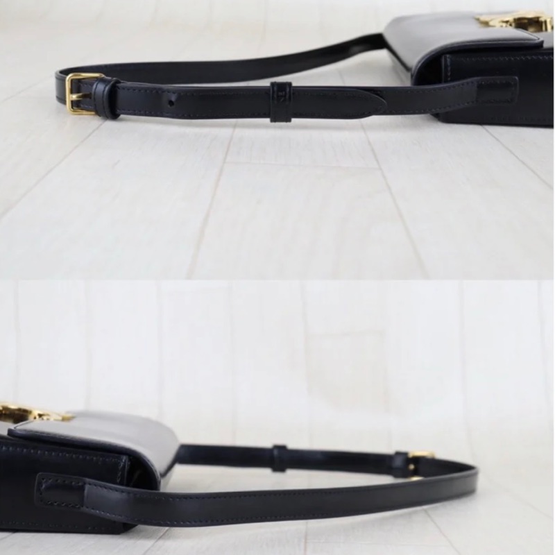 「JL精品代購」 9新 CELINE 黑金凱旋門腋下包-9