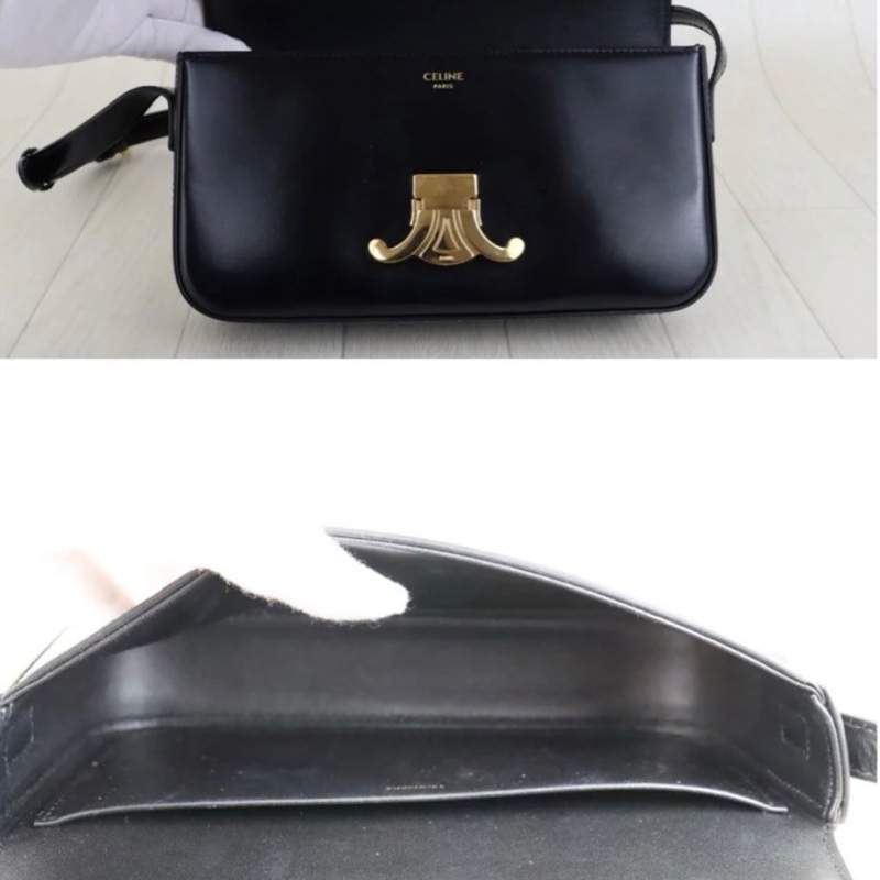 「JL精品代購」 9新 CELINE 黑金凱旋門腋下包-11