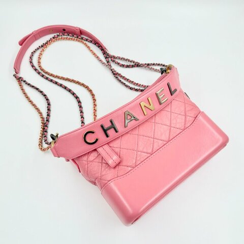 CHANEL - 粉色羊皮菱格流浪包-中號